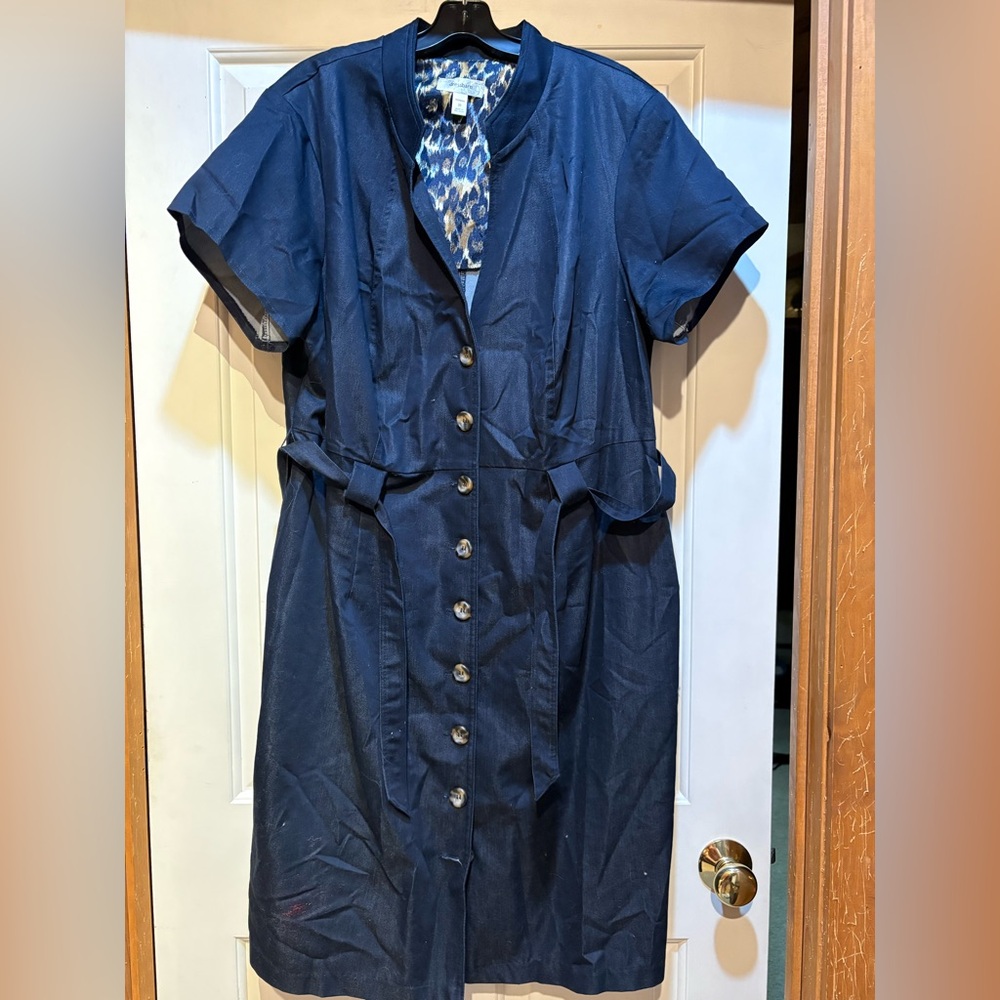 dressbarn Navy Denim Fitted Shirtdress